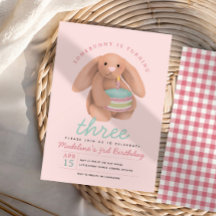 Girls Whimsical Cute Pink Bunny and Cake Birthday 