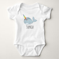 Girls Whimsical Rainbow Narwhal Cartoon und Name