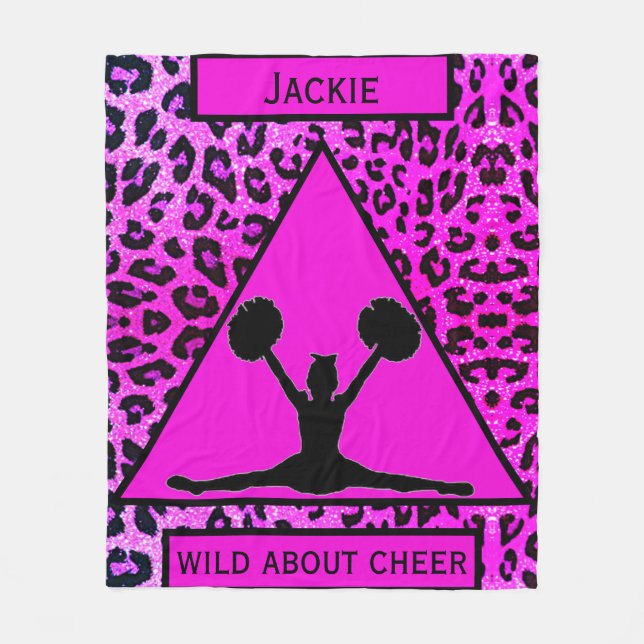 Girls "Wild About Cheer" Pink Leopard Fleecedecke (Vorderseite)