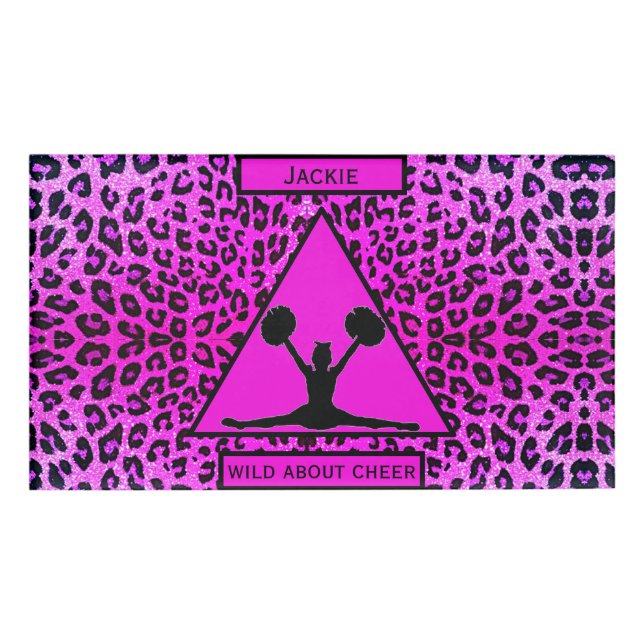 Girls "Wild About Cheer" Pink Leopard Namenschild (Vorderseite)