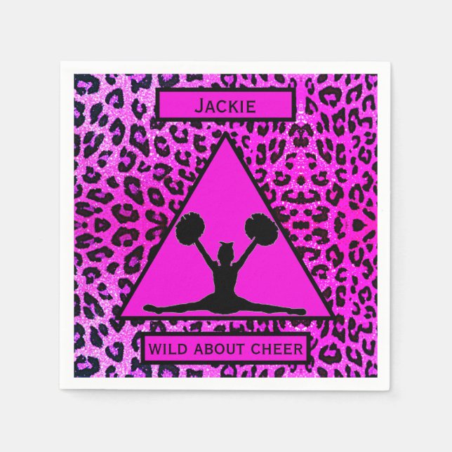 Girls "Wild About Cheer" Pink Leopard Serviette (Vorderseite)