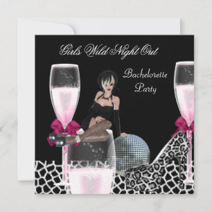 Girls Wild Night Out Pink Shoes Champagne Einladung