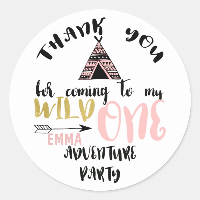 Girls Wild One 1er Anniversaire Sticker Merci (Devant)