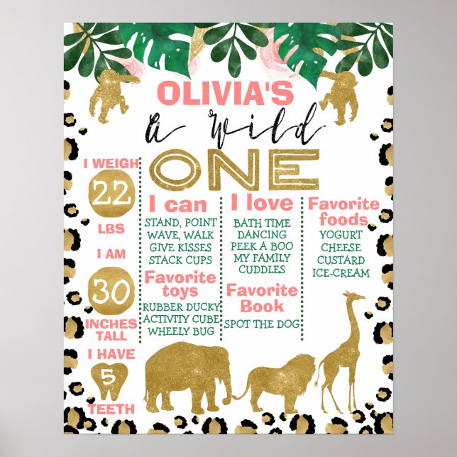 Girls Wild One Safari Themed Milestone Poster (Vorne)