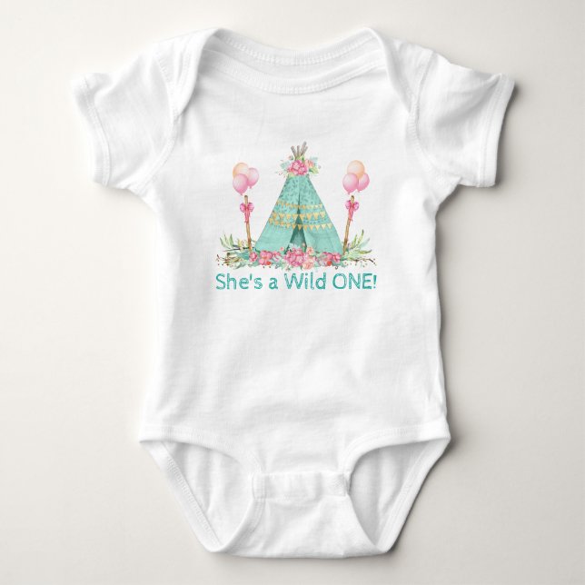Girls Wild One Teepee 1. Geburtstag Shirt (Vorderseite)