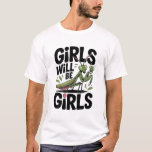 Girls Will Be Girls – Praying Mantis Dark Humor  T-Shirt<br><div class="desc">Show off your love for insects… with a twist! This bold and funny t-shirt features a sassy female praying mantis holding the detached head of her male counterpart, paired with the playful phrase “Girls Will Be Girls.” Perfect for entomologists, bug lovers, or anyone who enjoys quirky science humor. High-quality, vibrant...</div>