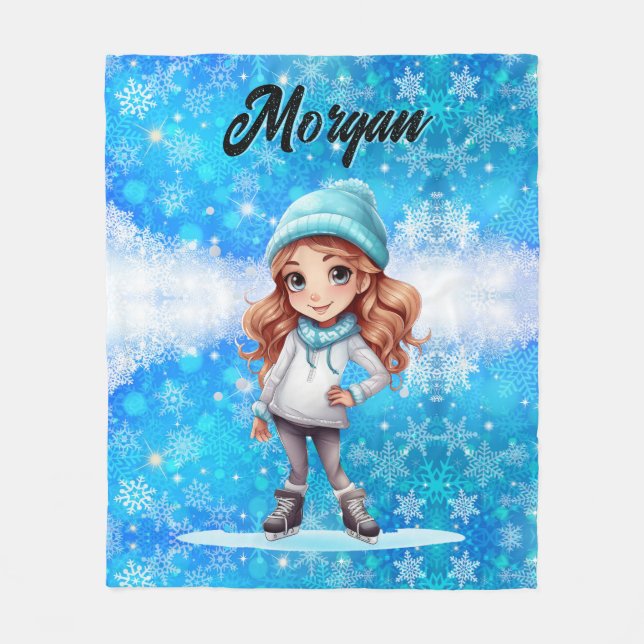 Girls Winter Ice Skate Abbildung Skate Snowflake Fleecedecke (Vorderseite)