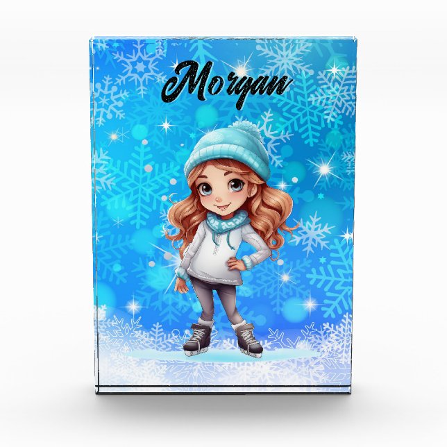 Girls Winter Ice Skate Abbildung Skate Snowflake Fotoblock (Vorderseite)