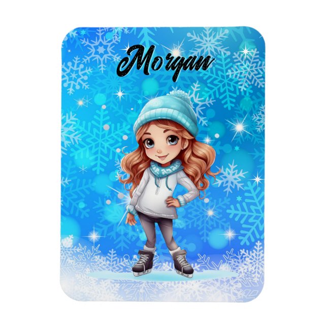 Girls Winter Ice Skate Abbildung Skate Snowflake Magnet (Vertikal)