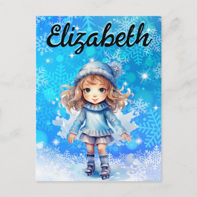 Girls Winter Ice Skate Abbildung Skate Snowflake Postkarte (Vorderseite)