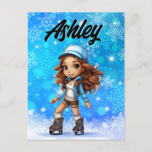 Girls Winter Ice Skate Abbildung Skate Snowflake Postkarte