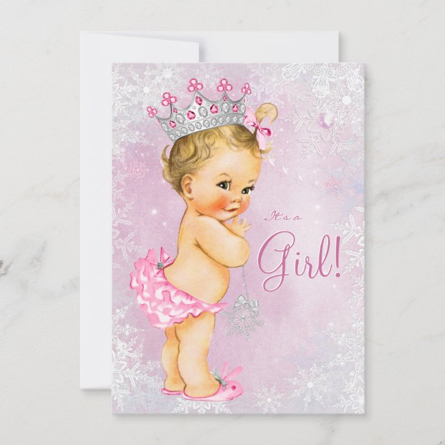 Girls Winter Wonderland Baby Dusche Einladung (Vorderseite)