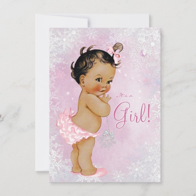 Girls Winter Wonderland Baby Dusche Einladung (Vorderseite)