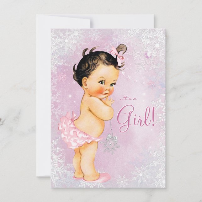 Girls Winter Wonderland Baby Dusche Einladung (Vorderseite)