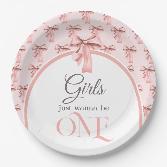 Girls wollen einfach nur ein rosa Bow sein erster  Pappteller (Vorderseite)