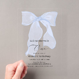Girls wollen nur ein Blue Bow 1. Geburtstag sein Acryleinladungen