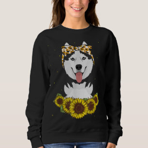 Girls Women Mama Siberian Husky Dog Sonnenblumenge Sweatshirt