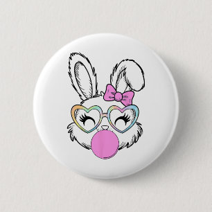 Girls Women Rabbit Bunny Face Pink Coquette Bow Ea Button
