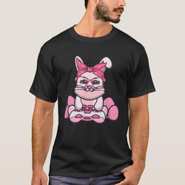 Girls Women Video Game Easter Bunny Gaming Control T-Shirt (Vorderseite)