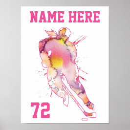 Girls Womens Personalisiert Hockey Player Wasserfa Poster