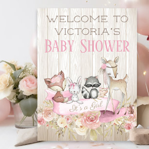 Girls Woodland Baby Dusche Begrüßungszeichen Poster