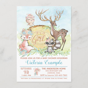 Girls Woodland Baby Friends Baby Shower Einladung