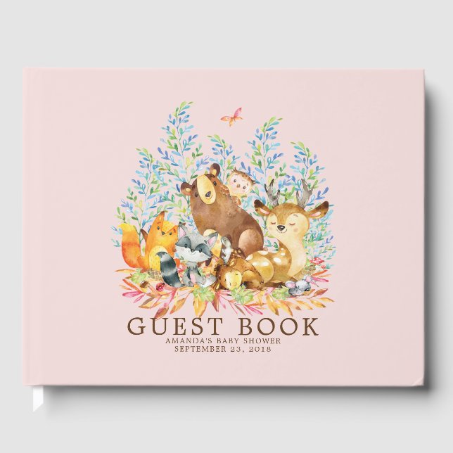 Girls Woodland Baby Showbook Gästebuch (Vorderseite)