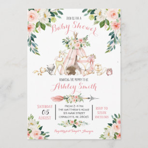 Girls Woodland Baby Shower Einladungen