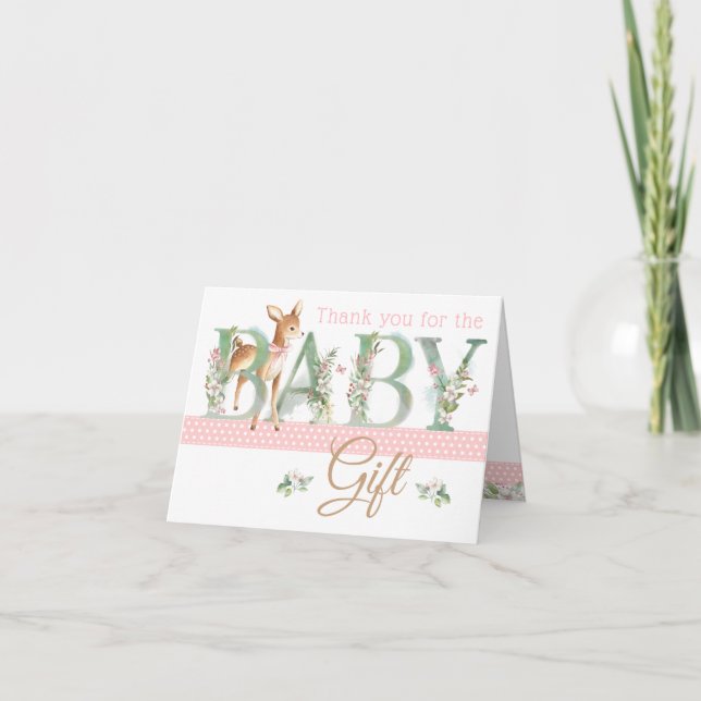 Girls Woodland Deer Baby shower Merci Cartes (Devant)