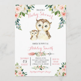 Girls Woodland owl Kinderdusche Einladungen