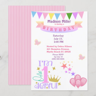 Girly 1and Wonderful Birthday Party Einladung