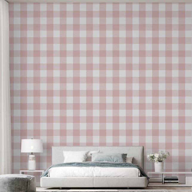 Girly 6" Light Pink Gingham Buffalo Karo Tapete (Schlafzimmer)