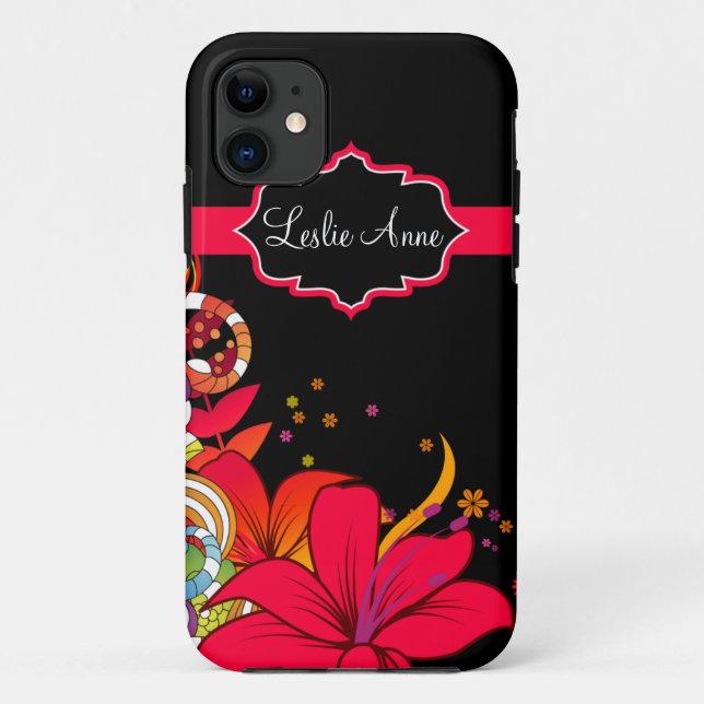 Girly abstraktes tropisches Blumenmonogramm Case-Mate iPhone Hülle (Rückseite)
