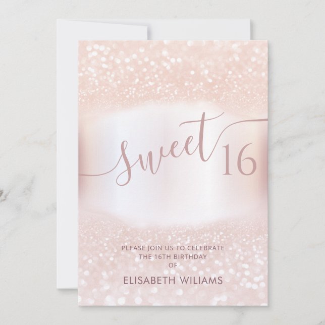 Girly adorable Rose Gold glittery ombre Einladung (Vorderseite)