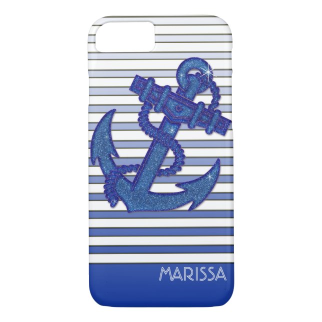 Girly Anker-SeeSegelboot Ombre Streifen Case-Mate iPhone Hülle (Rückseite)