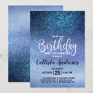 Girly Aqua Baby Blue Triple Glitzer Ombre Birthday Einladung