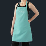 Girly aqua Blue benutzerdefinierte Skriptname eleg Schürze<br><div class="desc">Personalisierte aqua blau angepasste moderne Skriptname Text monogram solide schlichte Farbe einfach gürlich elegante elegante aqua blau-weiß Text Küche Schürze. Anpassen,  personalisieren Sie es mit Namen,  Zitat,  Phrasen oder Text. Geeignet für Köche,  Koch,  Keramik,  Keramiken,  Handwerk,  Arbeit,  Küche,  Backen,  Grillen,  Grill etc.</div>