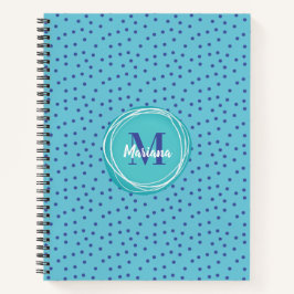 Girly Aqua Blue Dots Muster Monogram Notizbuch