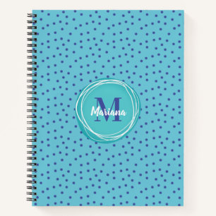 Girly Aqua Blue Dots Muster Monogram Notizbuch