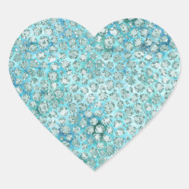 Girly Aqua Blue Glitzy Glam Glitzer Leopard Print Herz-Aufkleber