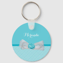 Girly Aqua Gingham Niedlich Pearls Rose Bow mit Na