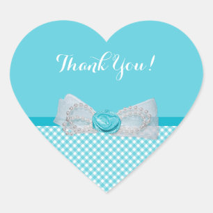 Girly Aqua Gingham Niedlich Pearls Rose Bow Vielen Herz-Aufkleber