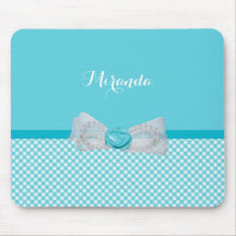 Girly Aqua-Gingham-niedlicher Perlen-Rosen-Bogen