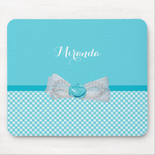 Girly Aqua-Gingham-niedlicher Perlen-Rosen-Bogen Mousepad