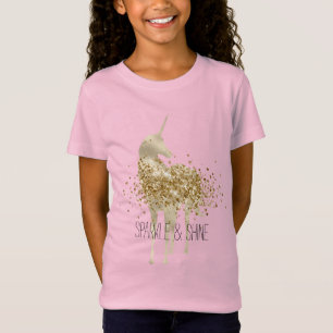 Girly Aqua Gold Confetti Glitzer Unicorn T-Shirt