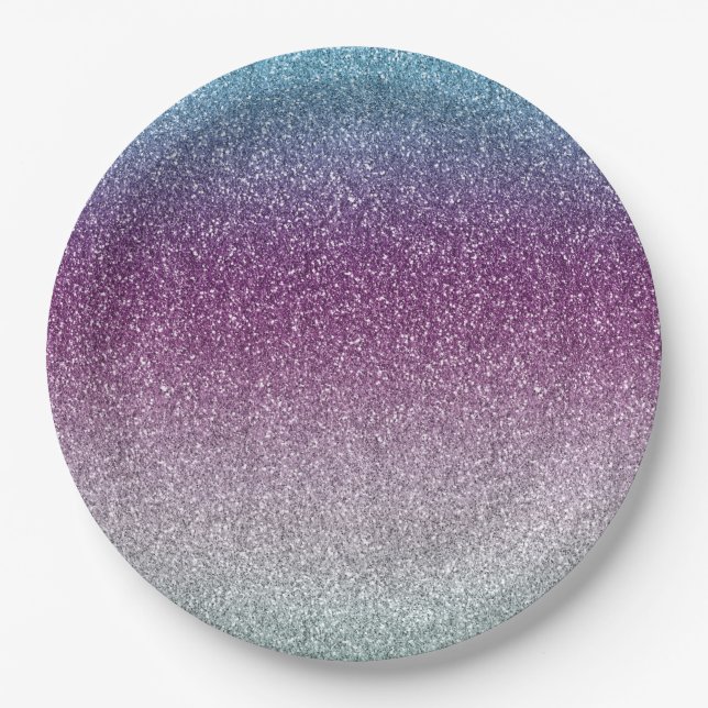 Girly Aqua Lila Minze Pink Glitzer ombre Pappteller (Vorderseite)