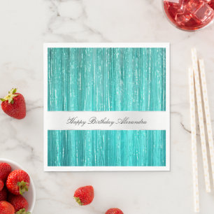 Girly Aqua Mint Glam Glitzy Tinsel Streifen Serviette