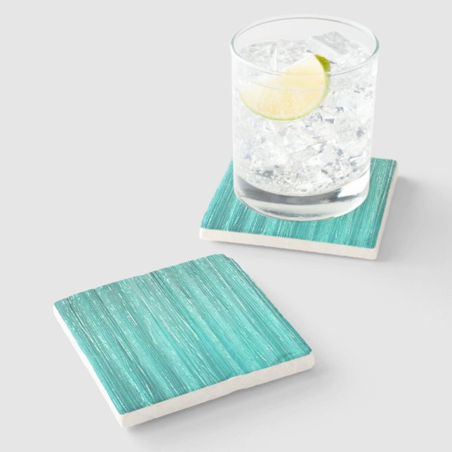 Girly Aqua Mint Glam Glitzy Tinsel Streifen Steinuntersetzer (Seitenansicht)