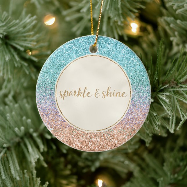 Girly Aqua Peach Gold Lila Minze Meerjungfrau Glit Keramik Ornament (Baum)