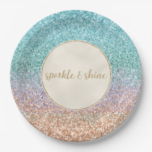 Girly Aqua Peach Gold Lila Minze Meerjungfrau Glit Pappteller